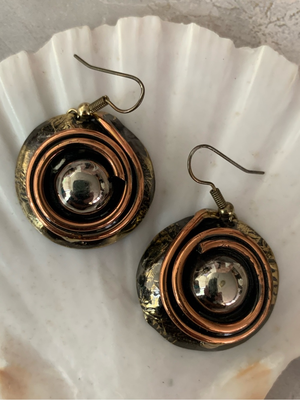South African Mixed Metal Copper Brass and Hematite Drop Artisan Earrings
